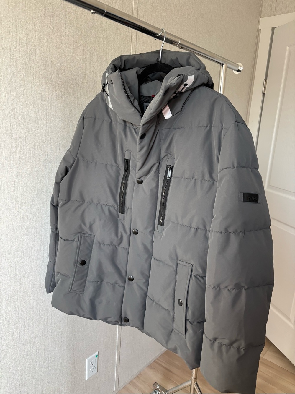 Michael Kors Men's Charcoal Quilted Puffer Jacket with Hood